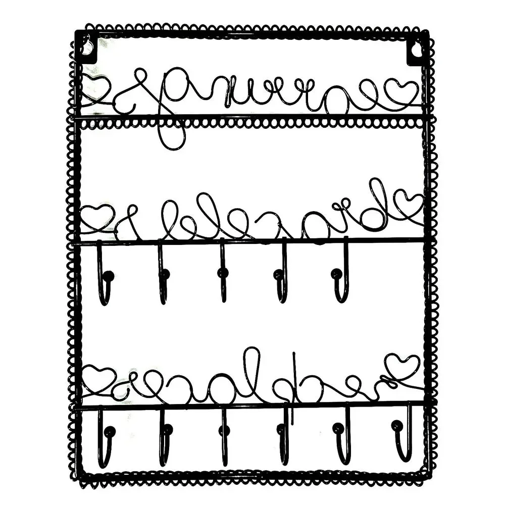 BLACK METAL JEWELRY ORGANIZER RACK EARRINGS/BRACELETS/NECKLACES – WALL‑MOUNT